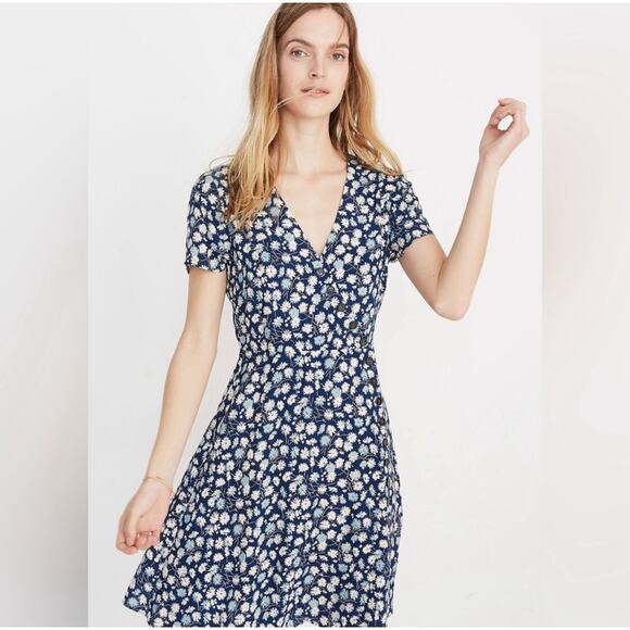 Madewell Floral Button Wrap Mini Dress Womans 10 French Blue Boho Cottagecore‎ - Picture 2 of 15